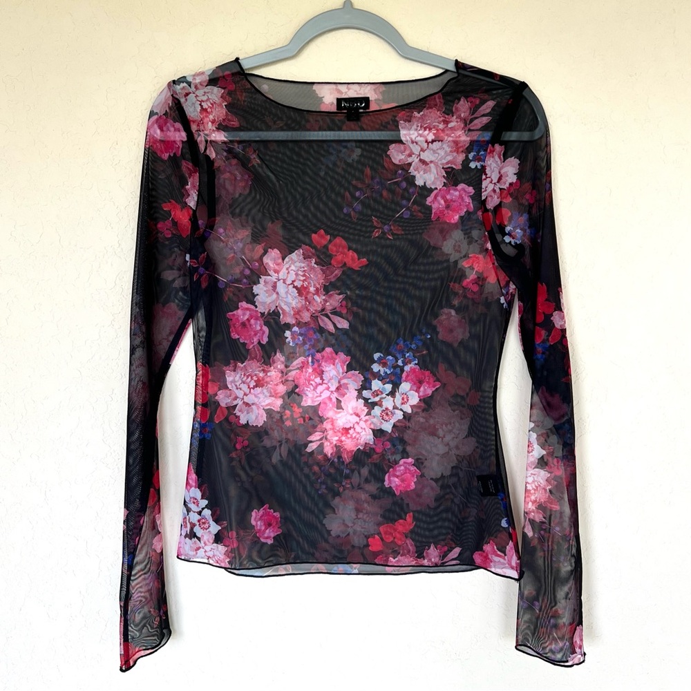 NBD Sidney Top in Vintage Floral, Mesh Long Sleeve Top